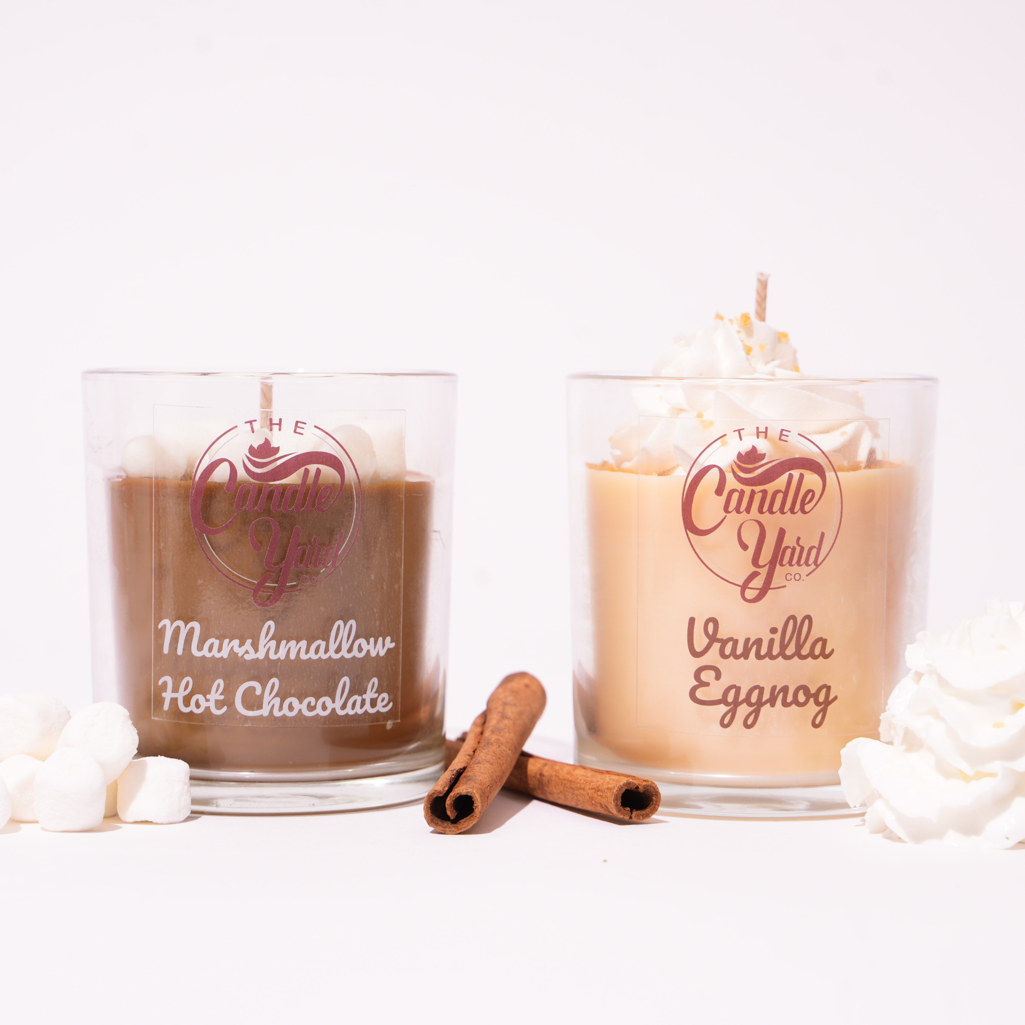 Vanilla Eggnog + Marshmallow Hot Chocolate Drink Candle Duo Bundle The Candle Yard Co.